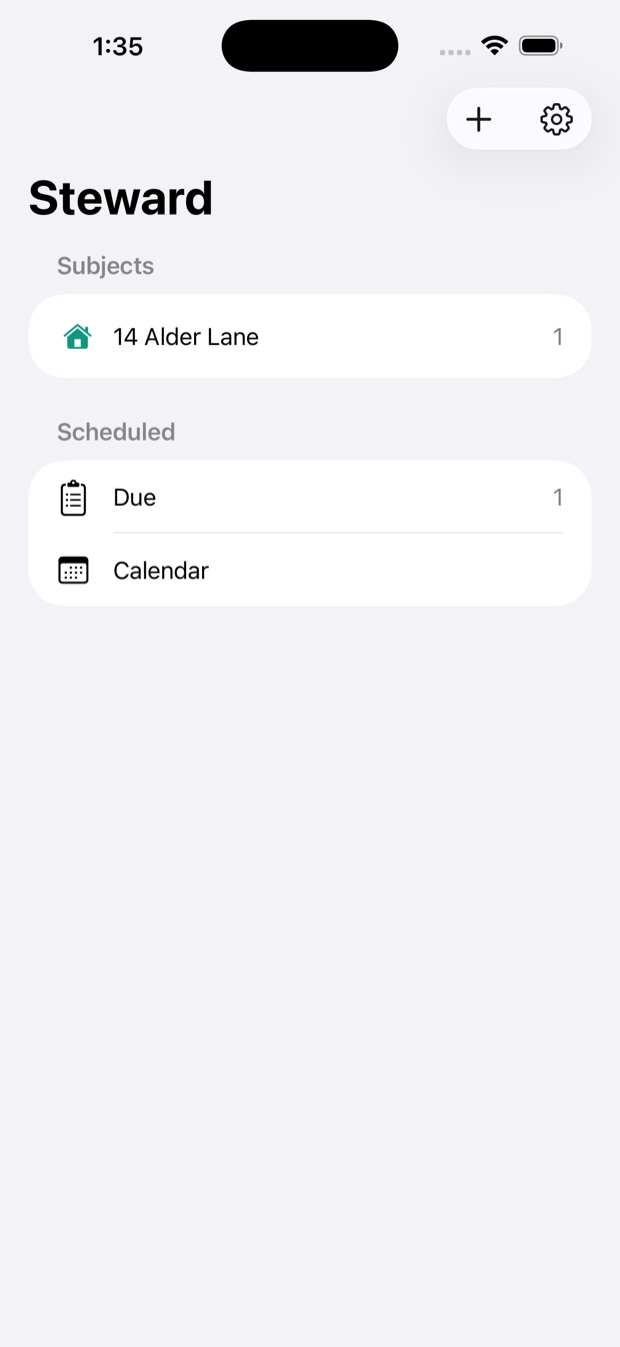 Steward on iPhone showing a house with its components and what is due.